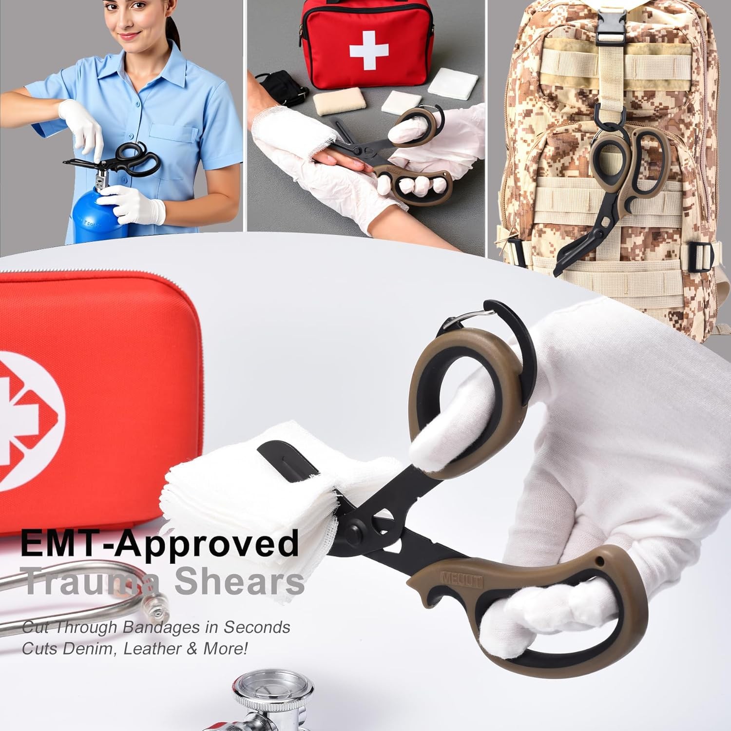 MEUUT 2 Pack Medical Scissors Trauma Shears with Carabiner design, 7.5" Fluoride