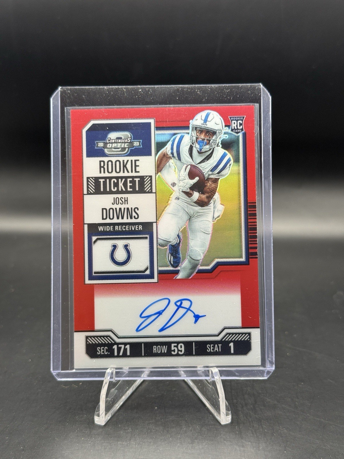 2023 Contenders Optic Josh Downs Red Rookie Ticket Auto RC #75/125 #121 Colts