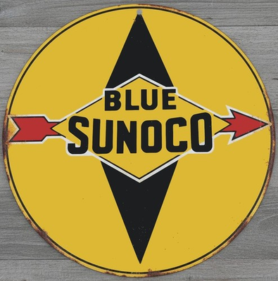 #ad Sunoco Blue Gasoline 8quot; Diameter Vintage Novelty Metal Sign Made In USA $14.49