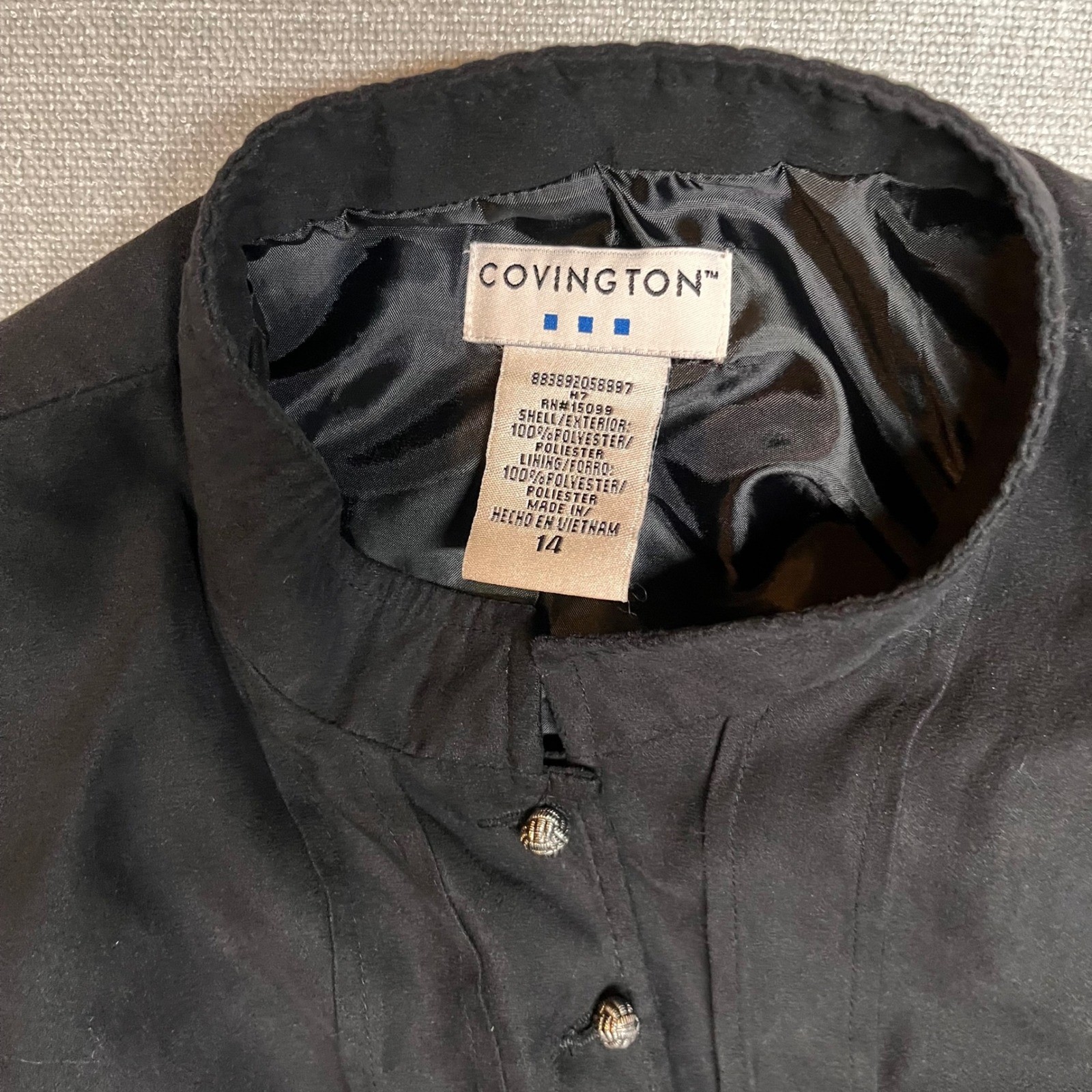 Black Button Down Mandarin Collar Long Sleeve Lig… - image 5