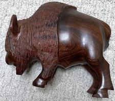 VTG Hand Carved Wood Buffalo Bison Sculpture Unsigned Heavy Western Repair