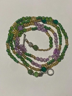 Green Purple and Gold Elastic Handmade Waist Beads