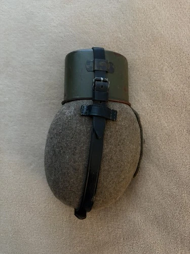 Original WW2/WWII Aluminum German Army Military Canteen with cup; felt cover