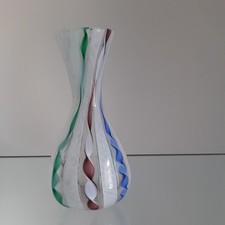 Murano Hand-Blown Zanfirico Latticino Glass Vase