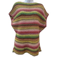 Vintage Retro Handmade Knit Crochet Sweater Boho Rainbow Colorful Fit M/L