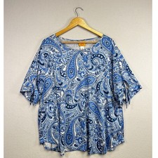 Ruby Rd Woman 3X Blue Paisley Bell Sleeve Top