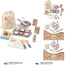 Wooden Play Food Sets for Kids, Pretend Play Kitchen Accessories with Shoppin...
