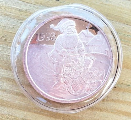 1 oz Silver Round .999 Fine - 1993 Merry Christmas Santa Claus with Sleigh Bell
