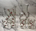 Vintage Anchor Hocking Climbing Rose Pitcher, Carafe And Cups Spring/Summer