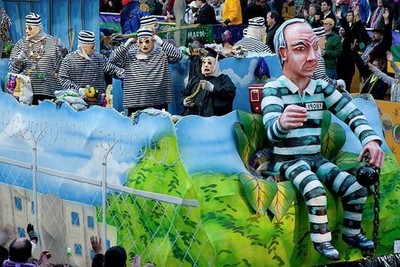 New Orleans Louisiana 2011 Mardi Gras Parade Float Prisoners Masked Men