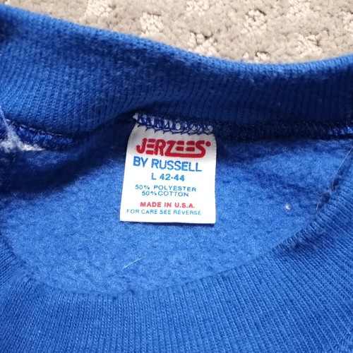 Felpa vintage Jerzees Crewnec caccia uomo taglia large blu Iowa made in USA - Foto 2 di 11