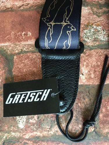 Correa Gretsch Pingüinos Alternos en Negro con Detalle Dorado, Extremos Cuero Negro - Imagen 4 de 4