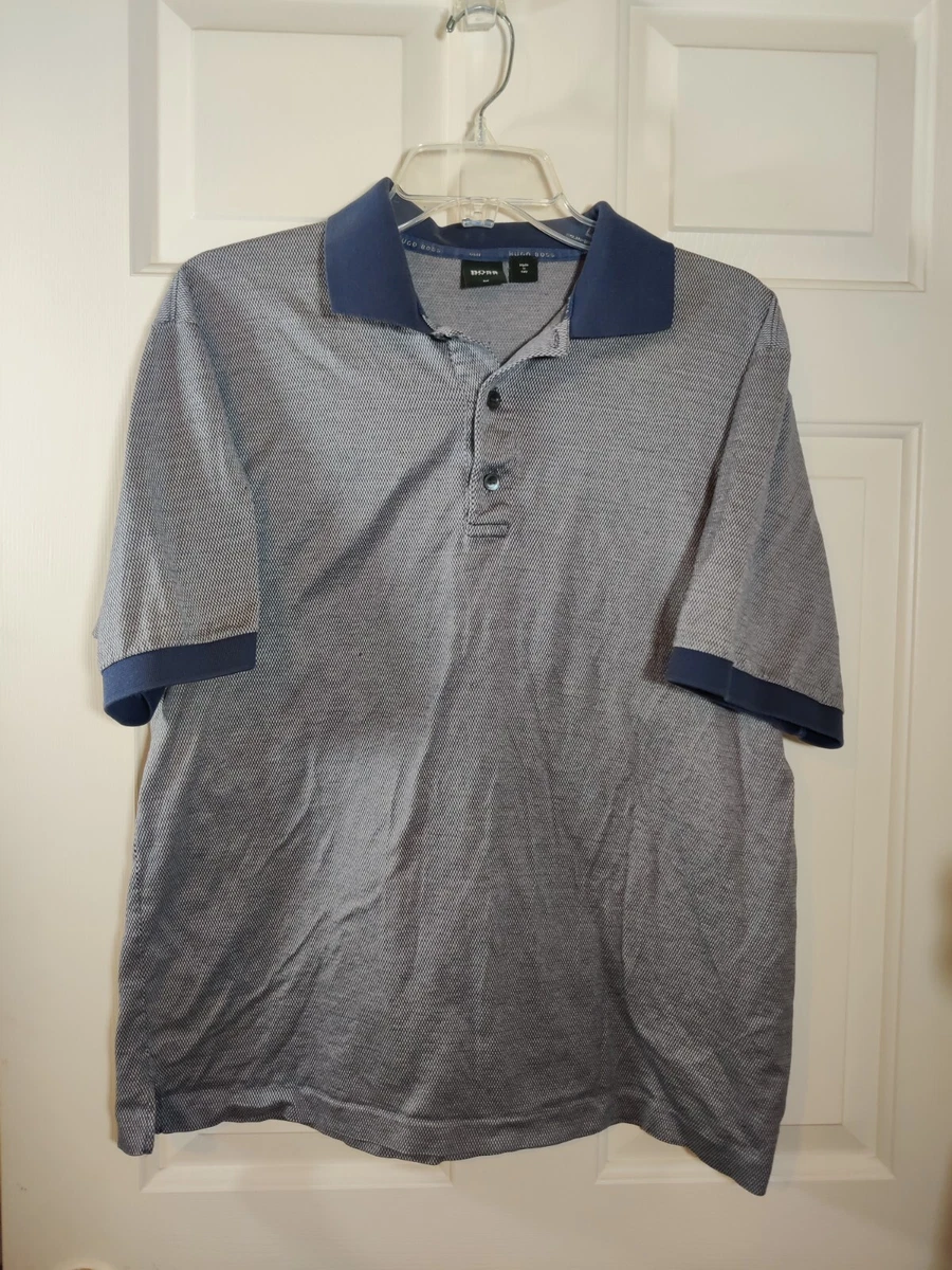 HUGO BOSS Golf Polo Shirt Blue pattern Made in Italy Cotton Large Mens