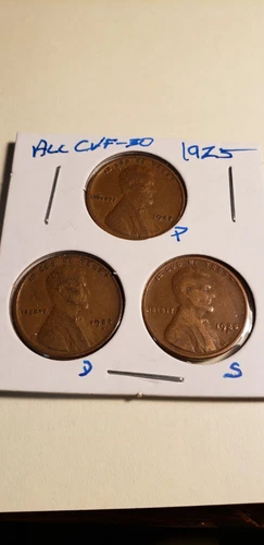 SET OF 3 1925 LINCOLN WHEAT PENNIES CHOICE VERY FINE  P, D AND S