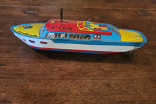 J Chein WindUp Powered Tin Litho Speed Boat Vintage 1950s 8.5 inches long