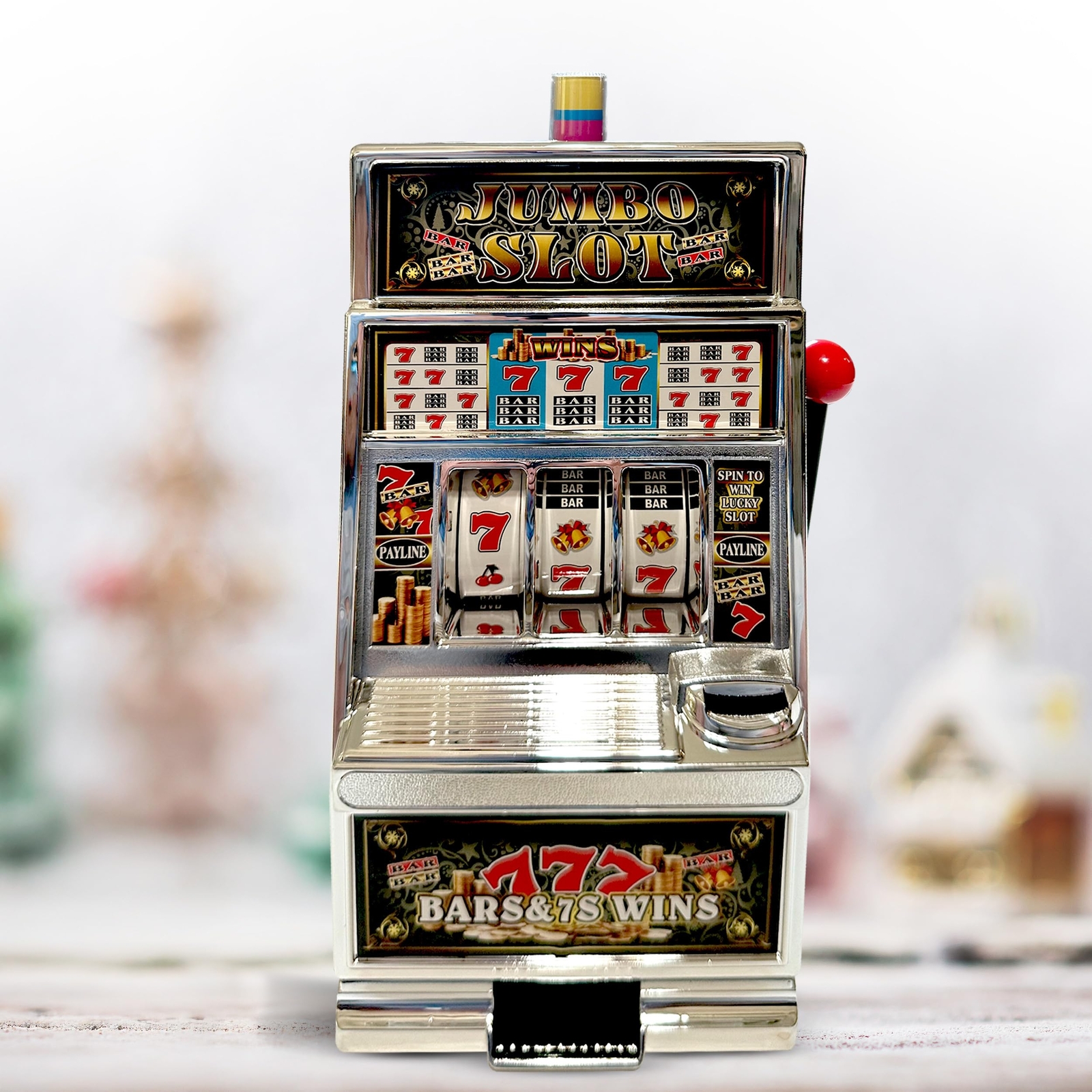 777 Jumbo Slot Machine Casino Toy Piggy Bank Replica with Flashing Lights and...