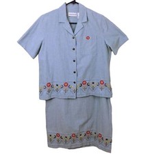 Vintage 90s Alfred Dunner 2-pc Set Button-up Blouse Comfort Skirt Ladies-14/16