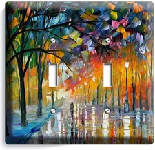 COLORFUL DREAMY RAINY DAY DOUBLE LIGHT SWITCH WALL PLATE COVER ART STUDIO DECOR