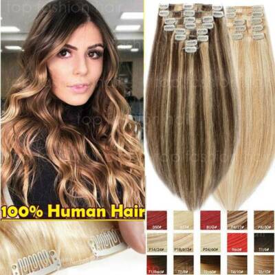 Ombre Blonde Full Head Clip in Extension Benehair Human Hair Extensions Clip In Hair Extension Full  main image 3