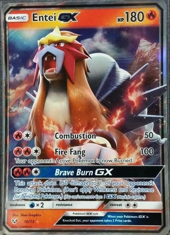 ULTRA RARE Entei GX 10/73 Pokemon TCG Shining Legends Holo Foil