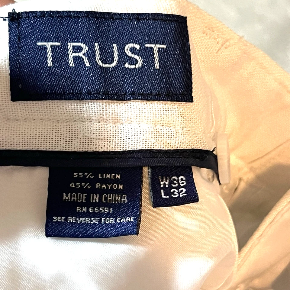 Camisa de playa Trust para hombre blanca de lino/rayón con botones (grande) y pantalones (36x32) Foto 4 de 4