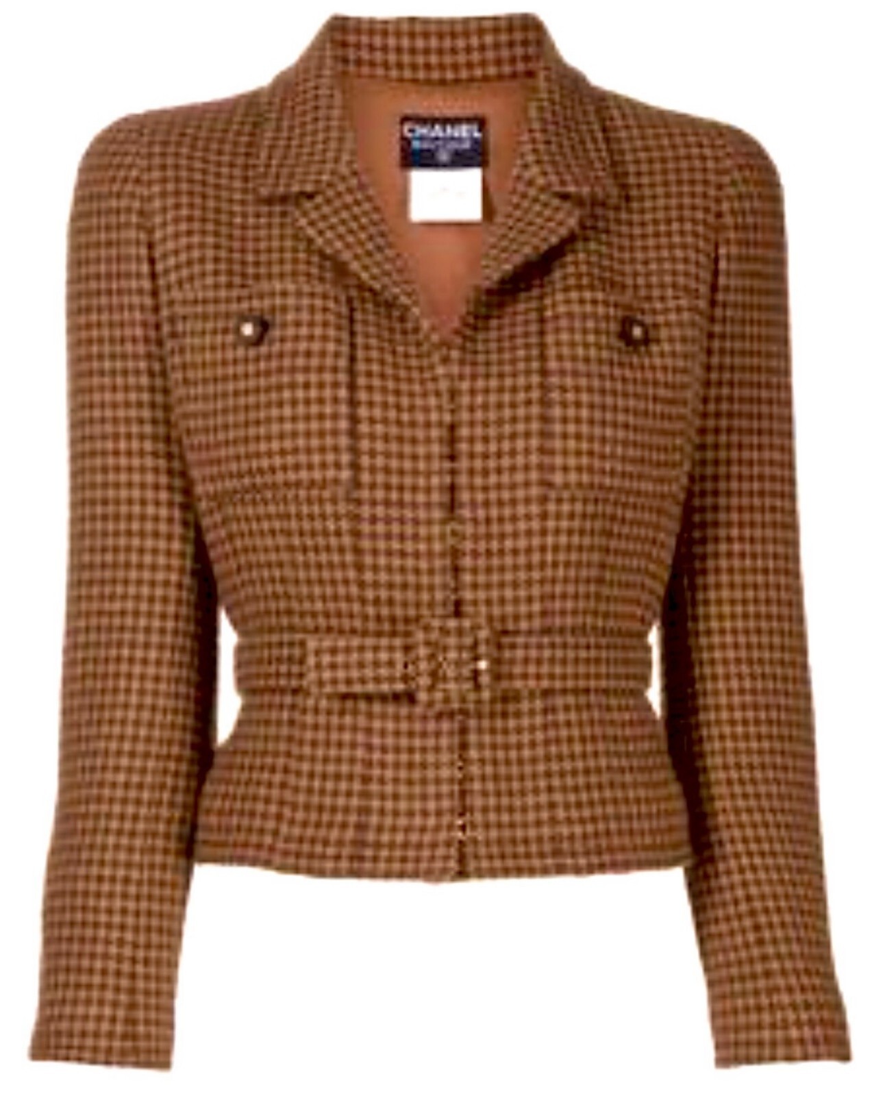 Chanel Vintage 1996 Brown Tweed Jacket 38 40 42 6 8 10 Coat Top Black Belt L M thumbnail 11