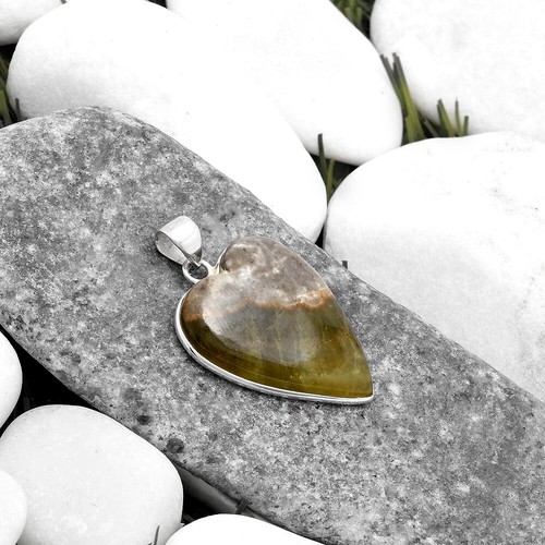 Heart Cloudy Prehnite 925 Sterling Silver Pendant Valentine Gift Jewelry P-1043 - 第 3/5 張圖片