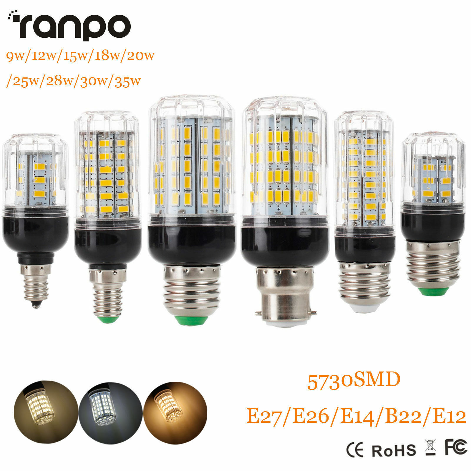 E27 E14 B22 LED Corn Light Bulbs 5730 SMD 9W 12W 15W 20W 25W 30W 35W White Lamp