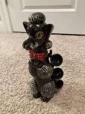 Vintage MCM Redware Black Poodle Liquor Decanter Kitsch Barware 11.5" w 6 cups