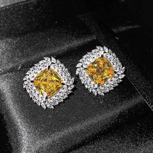 New Jewelry Set 3pc Square Gold Citrine Gems Women Silver Necklace Earring Ring - Bild 2 von 6