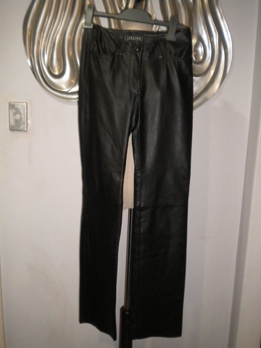 ATELIER size 8 womens zip fly leather pants with belt loops longer length