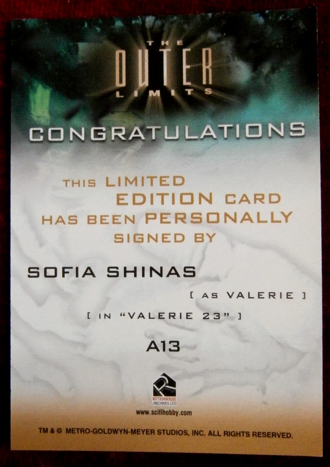 THE OUTER LIMITS - SOFIA SHINAS - Hand-Signed VINTAGE Autograph Card A13 - 2003 - Image 2 of 2
