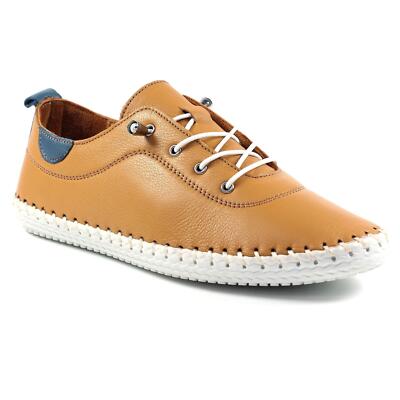 Lunar St Ives Leather Pump Plimsoll Tan UK