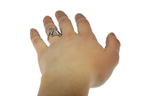 Art Deco Ring 2 kt Saphir & Lab Created Diamant Geburtstag 14 K Weißgold Finish - Bild 11 von 15