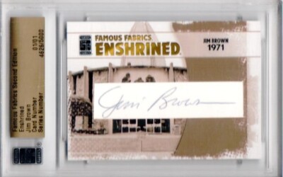 Famous Fabrics Second Edition Enshrined JIM BROWN Autograph Cut 1/1 SP Encased