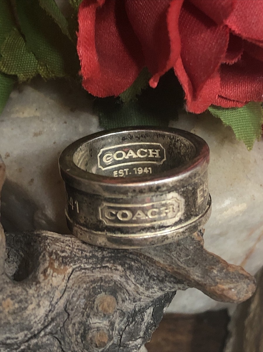 COACH シルバー 925 指輪 リング EST. 1941 12号 Vintage Authentic COACH Est 1941 Wide Band 925 Sterling