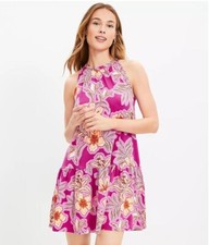 Loft Mosaic Mini Halter Swing Dress in Floral Print  Size M