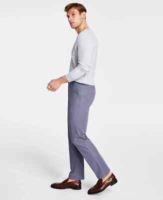 Michael Kors Men's Pattern Classic Fit Cotton Performance Pants, Ash Blue, 42x32