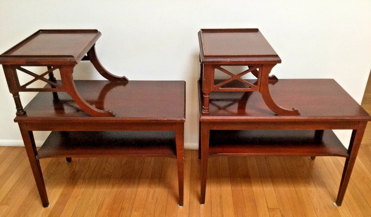 1940s Mid Century Mersman Two Tier Mahogany Side Tables