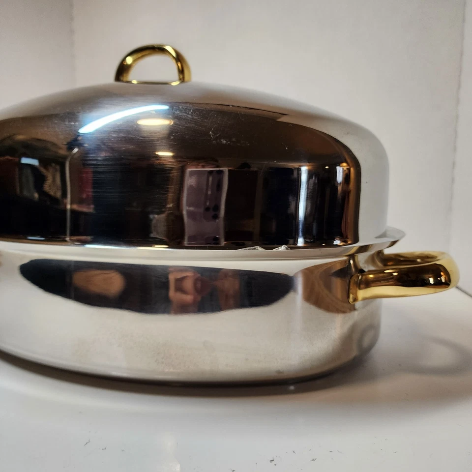 Cuisine Cookware Command Performance Roaster Pan 16.5" 3ply With Lid Rack Gold - Image 4 of 4
