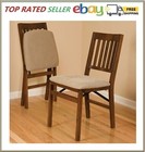 2 - Pack Solid Wood Upholstered Folding Chair, Padded Seat, Fruitwood Finish