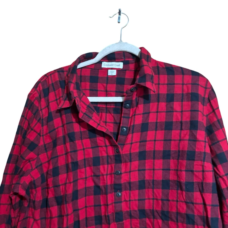 Blusa Coldwater Creek Top Mujer XL Multicolor Búfalo Cuadros Algodón Popover Foto 2 de 4
