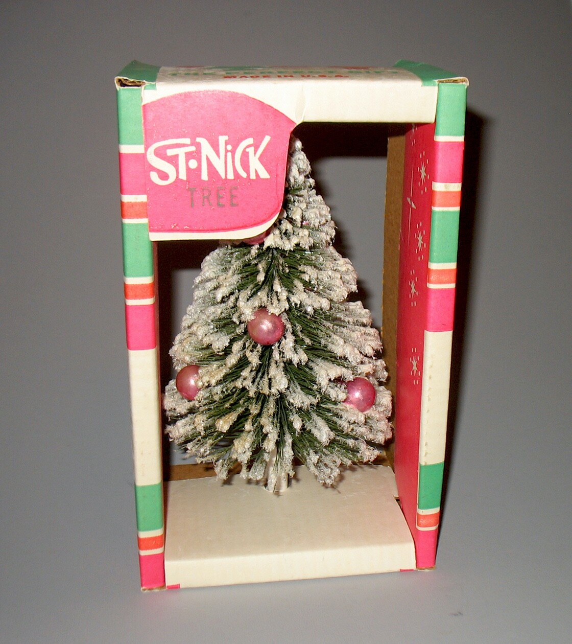St. Nick Flocked Bottle Brush Christmas Tree w/ Original Box Vintage eBay