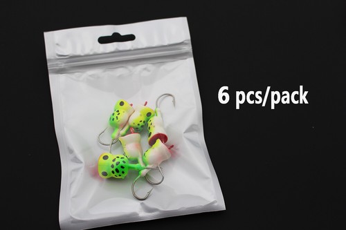 6 pcs Hard Foam Head Hooks Frog UV Popper Topwater Floating Bass Fishing Lures - Picture 3 of 5
