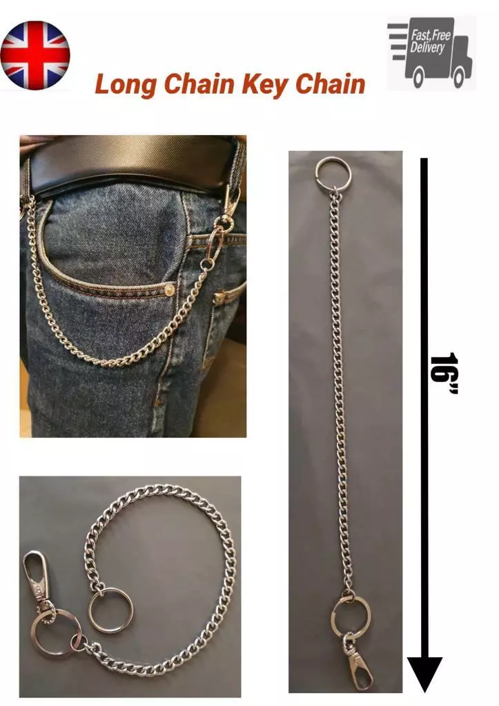 Extra Long Strong Keyring Metal Key Wallet Belt Ring Clip Chain Hipster  Keychain