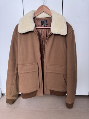 APC A.P.C. Bronze Sherpa Collar Tan Wool Bomber Jacket Men's