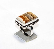 Crazy Lace Agate Gemstone Cushion Shape Handmade Ring Jewelry Size 7.5 Inches