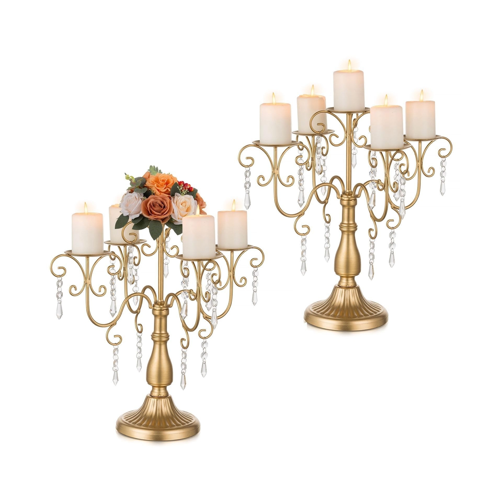 - 5 Arm Pillar Candle Holders With Crys...