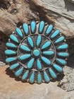 Signed Paul Jones Navajo Turquoise Sterling Silver Brooch Pin