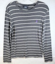 Polo Ralph Lauren Shirt Youth Gray  Ivory Striped Long Sleeve Preppy Kids Sz XL